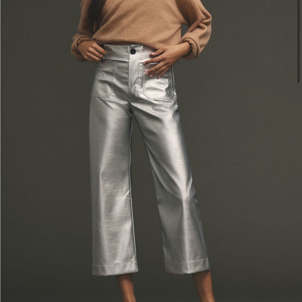 Anthropologie Colette Cropped Vegan Leather Metallic Pants